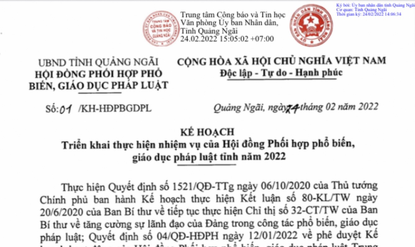 Triển khai thực hiện nhiệm vụ của Hội đồng Phối hợp phổ biến, giáo dục pháp luật tỉnh năm 2022 trên địa bàn tỉnh Quảng Ngãi