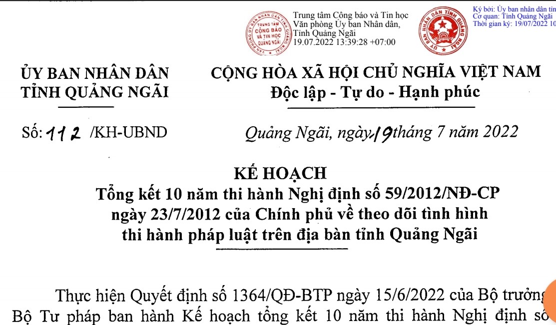 Tổng kết 10 năm thi hành Nghị định số 59/2012/NĐ-CP ngày 23/7/2012 của Chính phủ về theo dõi tình hình thi hành pháp luật trên địa bàn tỉnh Quảng Ngãi