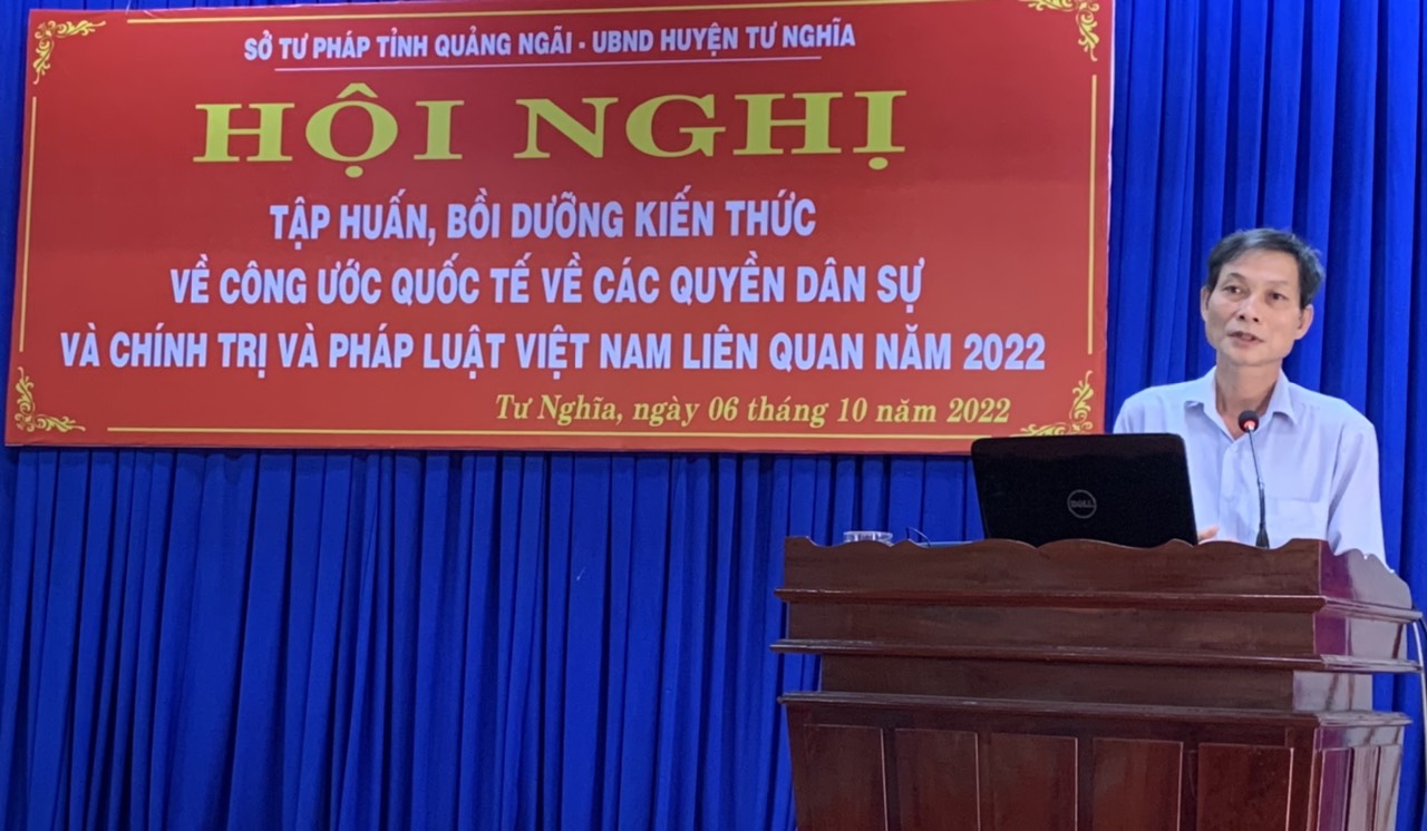 Tập huấn, bồi dưỡng kiến thức về Công ước quốc tế về các quyền dân sự, chính trị và pháp luật Việt Nam liên quan năm 2022 tại huyện Tư Nghĩa