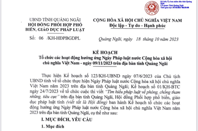 Tổ chức các hoạt động ngày hưởng ứng Ngày Pháp luật nước Cộng hòa xã hội chủ nghĩa Việt Nam - 09/11/2023 trên địa bàn tỉnh Quảng Ngãi!
